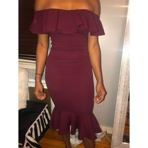 Burgundy Off-Shoulder Dress